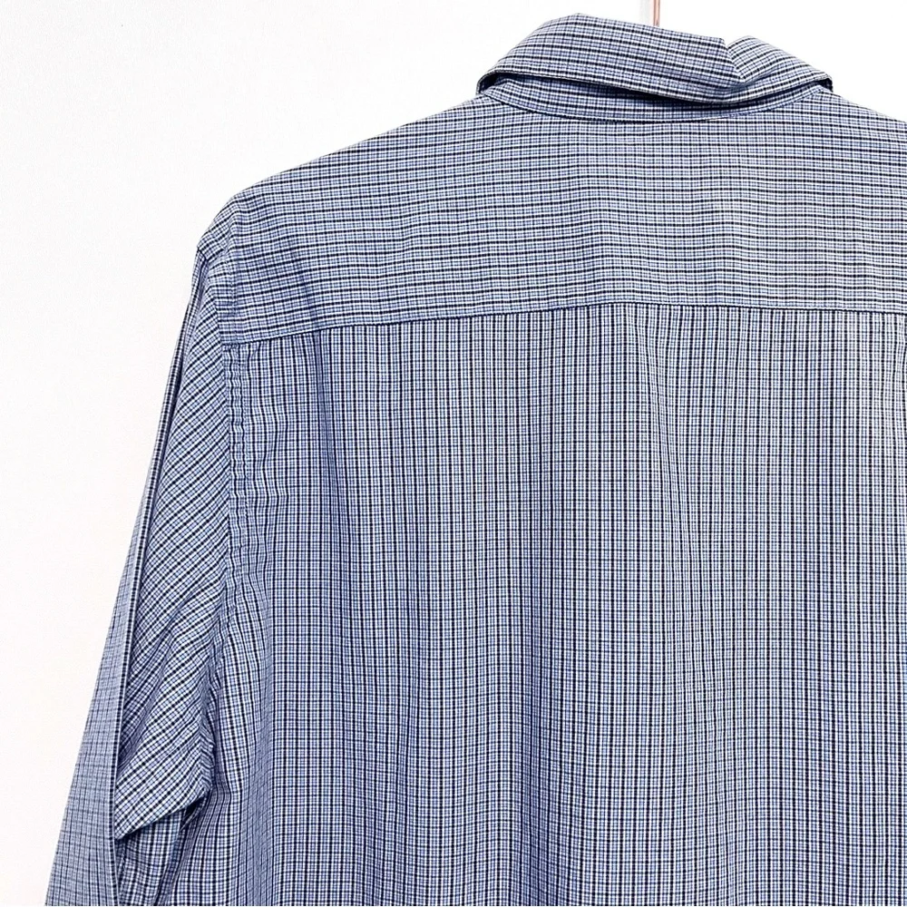 banana republic | blue micro plaid cotton button down shirt m 15-15.5